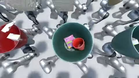 Simulated Franka arms shake containers holding non-convex objects